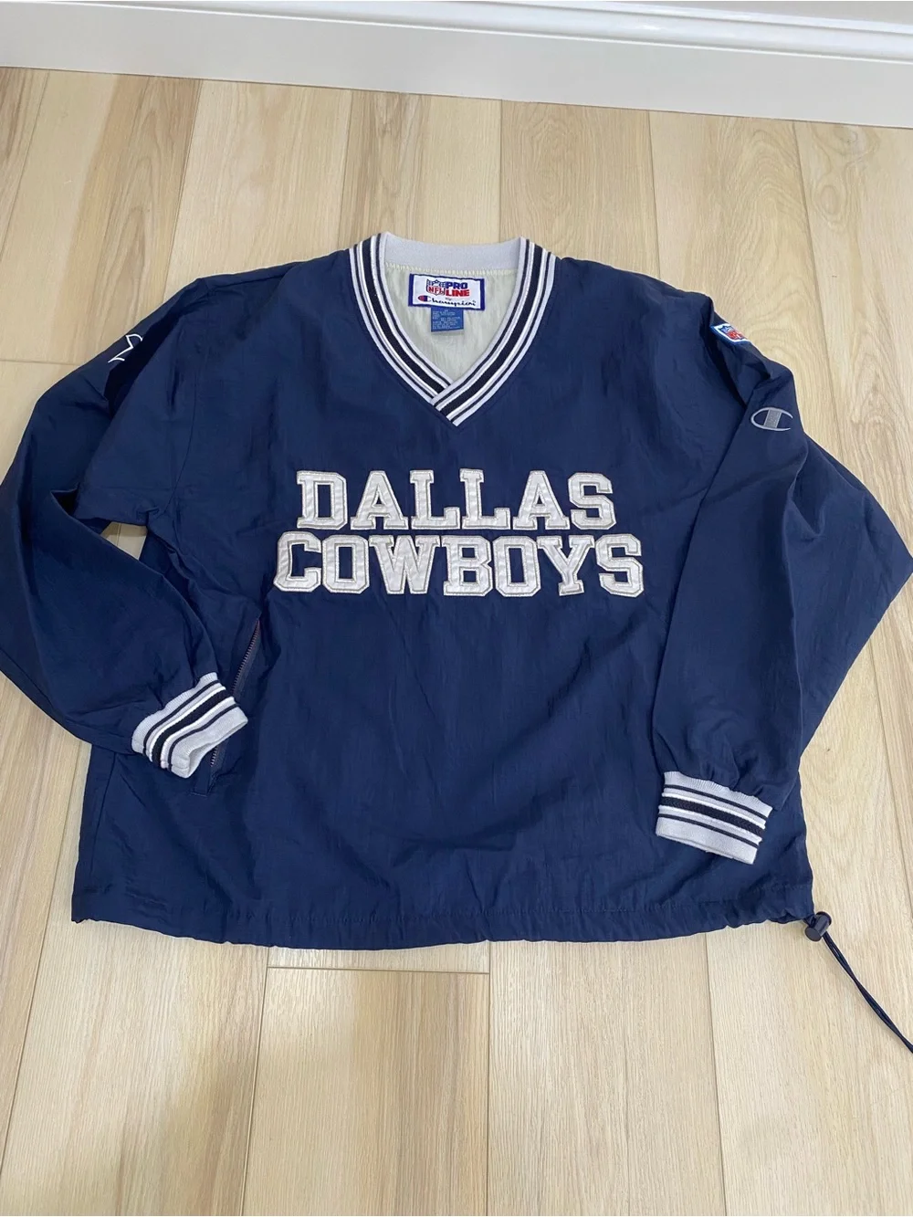 Dallas Cowboys Pro Line Champion NFL Pullover Windbreaker Mens M Blue V Neck